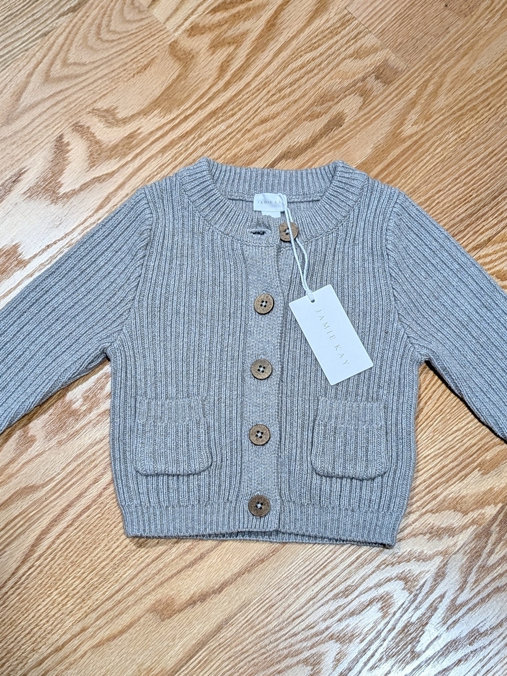Jamie Kay Neutral Ribbed Knit Cardigan in Beige